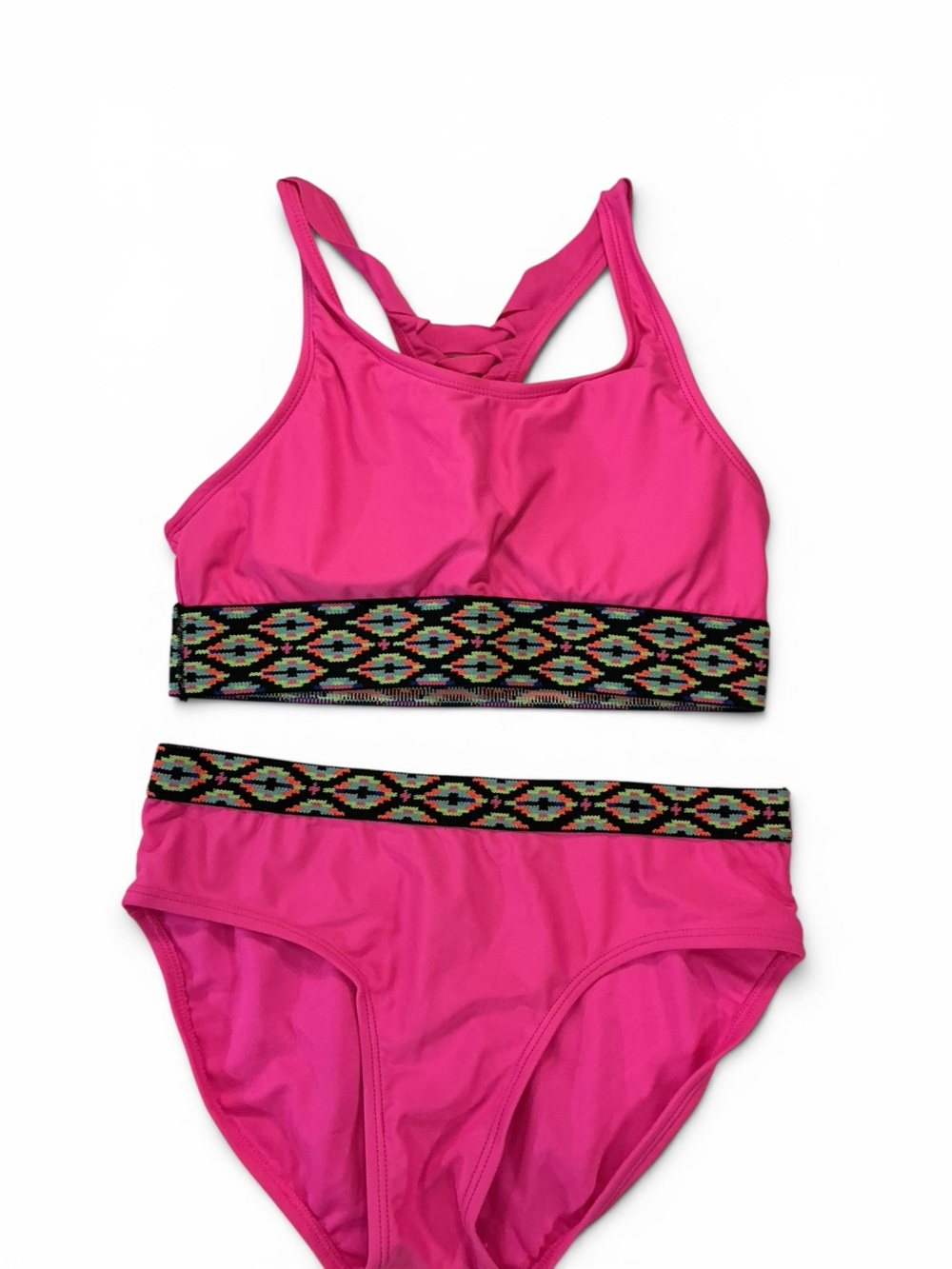 Bright Pink Woven Weave 2 pc. Bikini w/ Patterned Elastic Banding NWOT Size 16